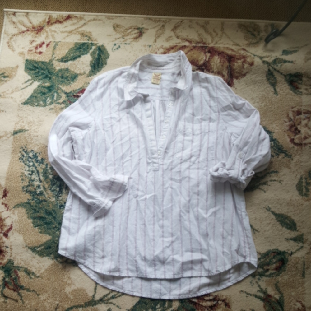 XXL Textured Tunic White w Lilac Stripes